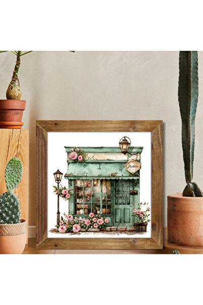 Tuba Decor Tablou pătrat cu ramă din lemn, vitrină cu flori roz