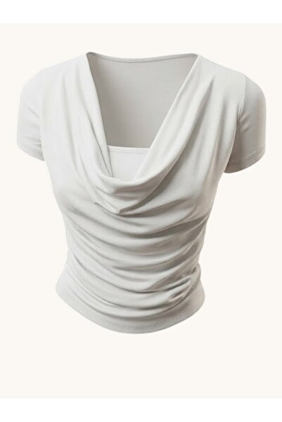 EVOA Bluză elegantă cu mânecă scurtă pentru femei decolteu larg