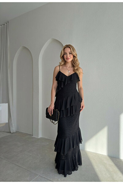 Miss Beyoğlu Women's Lace Detailed Maxi Dress