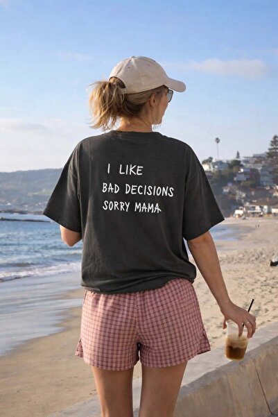 Monila Kadın Premium Kumaş Sırt Baskılı Pamuklu Oversize T-shirt