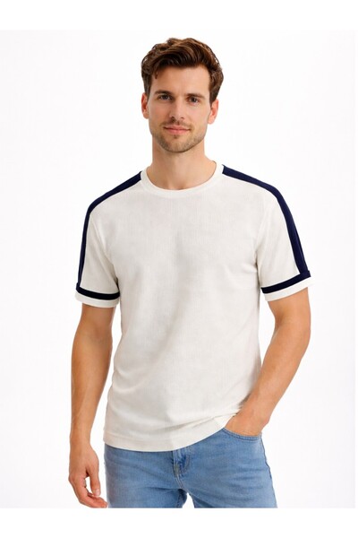 Cazador Tricotaje guler rotund tricou Bărbați 34045 Ecru