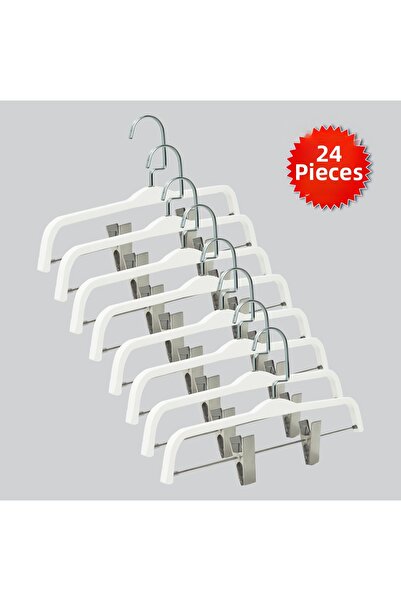 NYN Wooden 8178 (Silver Hooked Lama) Latched Skirt and Trouser Hangers 24 Pieces