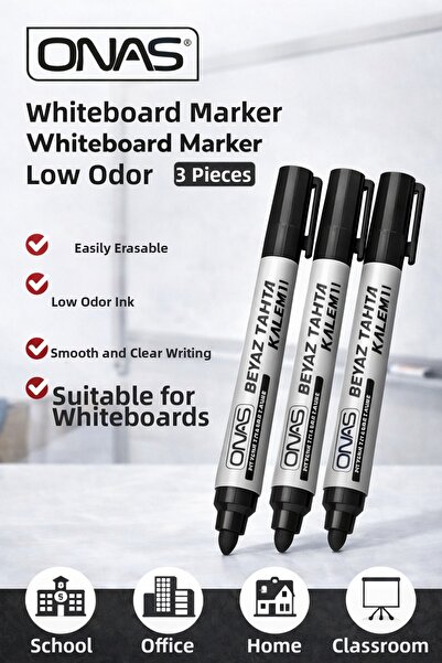 CT STONES Onas Black and White Board Marker Whiteboard Marker Low Odor 3 Pieces