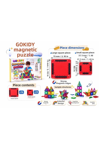 ela777 مكعبات بناء مغناطيسية - مجموعة ألعاب مكونة من 40 قطعة مغناطيسية ملونة ...