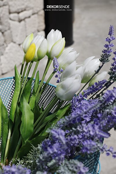 Dekorsende Lalea umedă artificială albă 43 cm