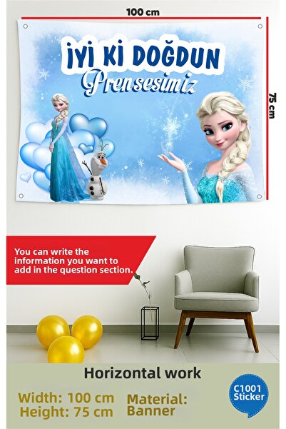 1001 sticker Princess Themed Birthday Canvas Banner 100Cmx75Cm