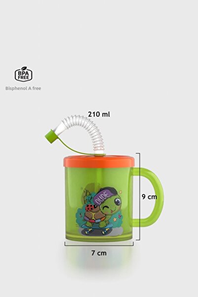 Renga Ruby Turtle Patterned 210 ml Pp Baby Cup with Straw and Handle 142026 G...