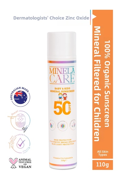 Minela Care واقي شمسي عضوي للأطفال والرضع مع فلتر معدني SPF 50 110 جرام 25% أ...