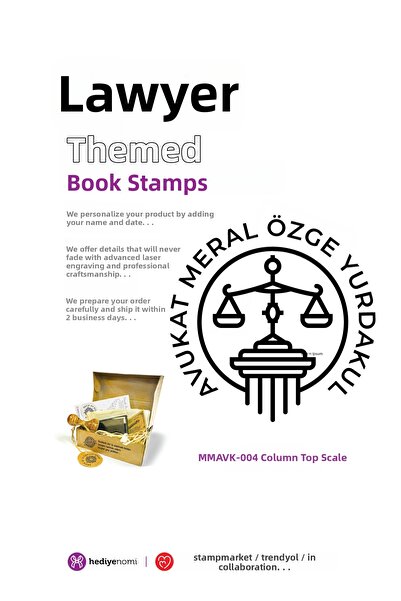HEDİYENOMİ MühürMarket > ختم كتاب المحامي مع ميزان على شكل عمود - Ex-libris -...