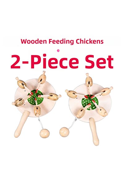 direkstoktan لعبة تعليمية خشبية للأطفال - مجموعة من 2 دجاجات خشبية تأكل العلف...