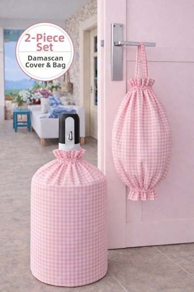 YUVOL Pink Gingham Piece Bottle Cover, Double Elastic Fabric + Bag Holder, 2-...