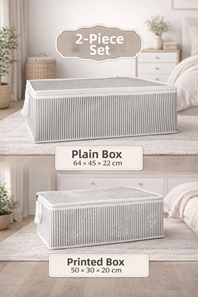 PONÇİK BEBEK Set of 2 - Baza Hurç & Printed Hurç Set Under-Bed Organizer Stor...
