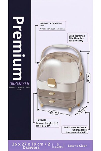 MAKRİ HOME Organizator transparent pentru machiaj și bijuterii cu capac, cu s...