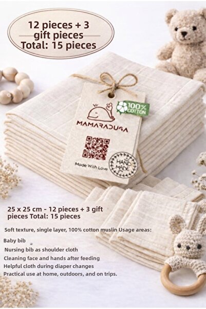 MAMARADUGA 12 Pieces of 100% Cotton Muslin Baby Mouth Wipes |   Soft & Absorbent