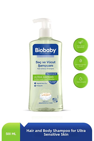 Biobaby 500 ml Ultra Sensitive Prebiotic Hair and Body Shampoo - Organic Content