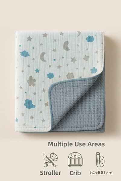 Bimotif Reversible Muslin Baby Blanket Blanket Si, 80X100 Blue (Multi-Purpose...