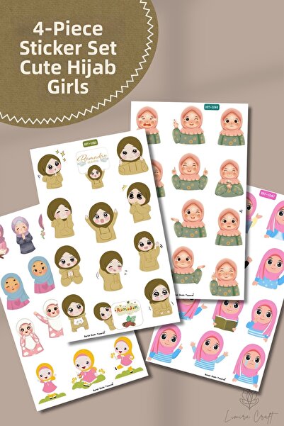 Burak Baskı Tasarım مجموعة ملصقات لطيفة للفتيات المحجبات، مجموعة من 4 ملصقات،...