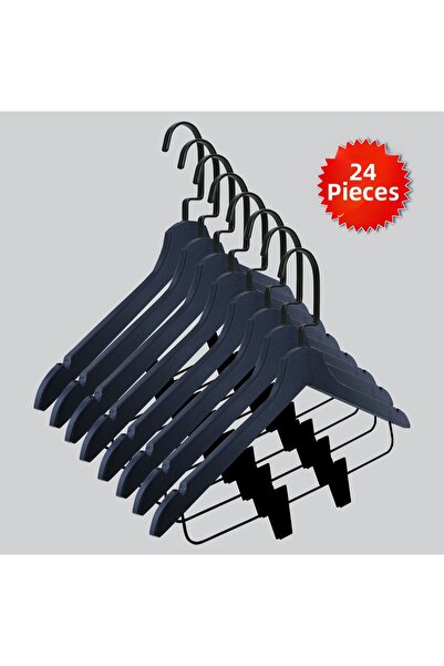 NYN Wooden (Black Hook Lama) Hangers for Blouses, Skirts, and Pants, 24 Pieces