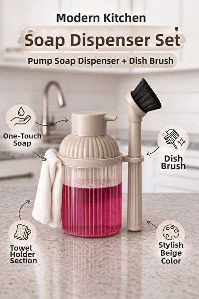 Sas Haus 4 Piece Kitchen & Bathroom Gray Cleaning Set – Liquid Soap Dispenser...