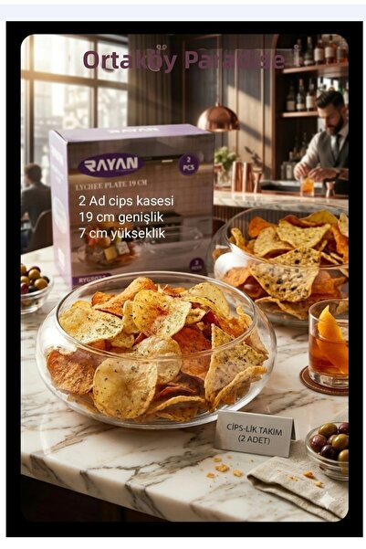 ORTAKÖY CENNETİ Set of 2 Glass Chips Candy Presentation Bowls 19 cm Width 7 c...