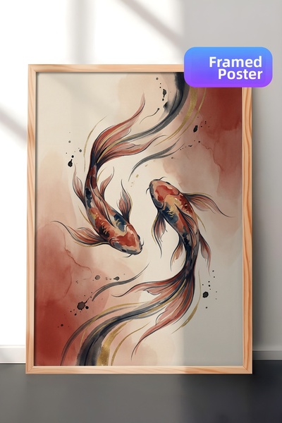Zestia Pictură murală cu ramă din lemn, în tonuri de flacără, cu mișcare flui...