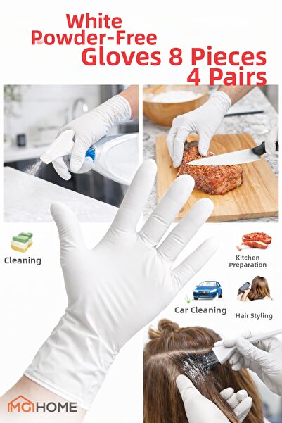 VENON 8 قطع قفازات بيضاء مقاس L 🧤   قفازات التنظيف المصنوعة من اللاتكس للاست...