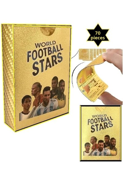 OYUNCAKSAHİLİ Football 70 Pieces Metal Flexible Card Gold 3D Size Gold Messi Game Card 70 Pieces Collection