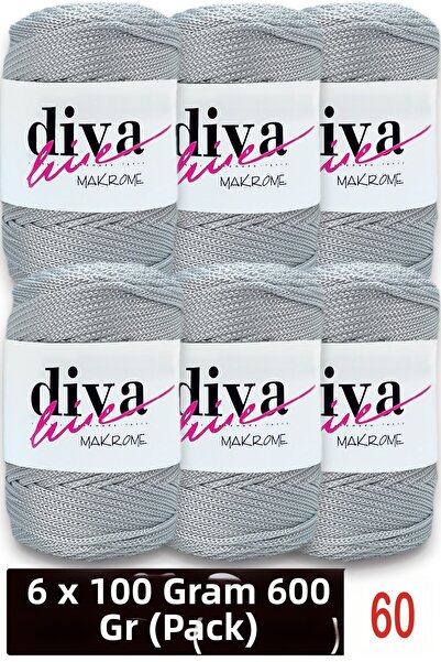 Diva İplik 1.5 mm - 600 Gr - Polyester Macrame Bag Rope (Pack of 6) 60 Silver