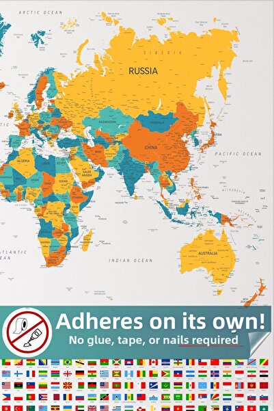 Pi Papers Transparent World Map - Smart Paper Static Cling Map |   Cities and...