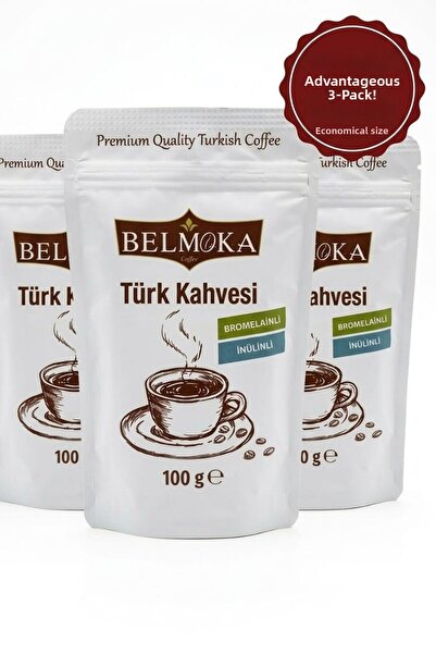 BELMOKA بروميلين و إينولين كا بوشاح قهوة تركية، عبوة ثلاثية مميزة (3 * 100 جرام)