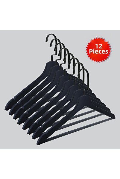 NYN Wooden (Black Hook Lama) Hangers for Blouses, Skirts, and Pants, 12 Pieces