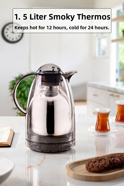 Depa 1.5 LT Smoked Tea and Cold Water Thermos - Thermal Insulated, Keeps 12 H...