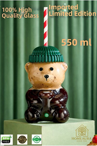 AuraStile Teddy Bear Cup Barista Glass Cold Drink Cup Teddy Bear Cup 550 ml