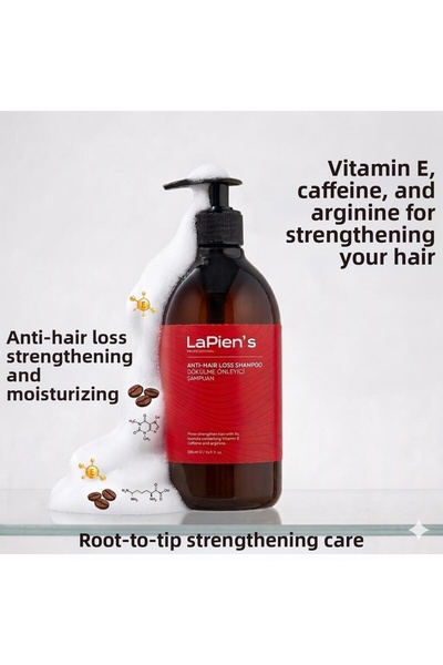 Lapien's شامبو مضاد للتساقط، مقوي للشعر الضعيف، يعطي حجمًا أكبر، يحتوي على في...