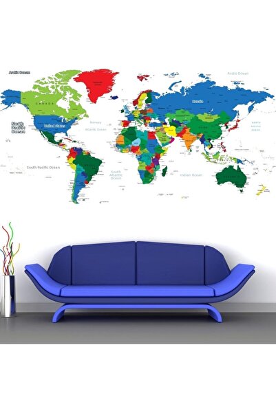 KT Decor خريطة العالم الملونة مقاس 3xl لتزيين الحائط العملاق