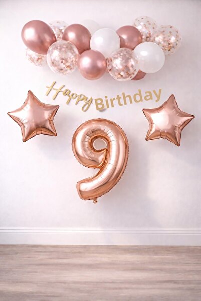 Patladı Gitti مجموعة احتفالات عيد الميلاد التاسع من روز جولد كونسبت؛ بالون ذه...