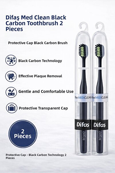 FREEDOM STOREE Difaş Med Clean Black Carbon Toothbrush Set with 2 Black Carbo...