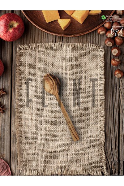 FLINT ملعقة حلوى مصنوعة يدويًا من خشب الزيتون - 15 سم، لوح خشبي وملعقة طعام سكر