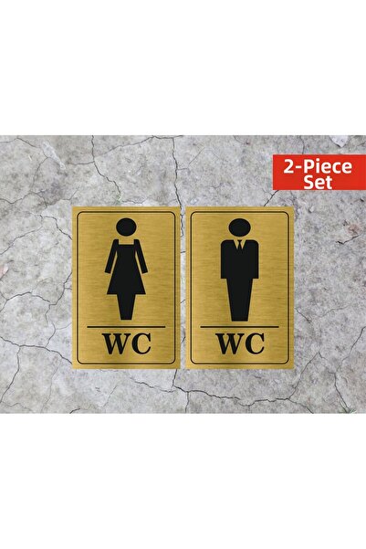 sıradışıhediyem Mr. Wc / Wc Direction Text Metal Plate Gold Color Set of 2