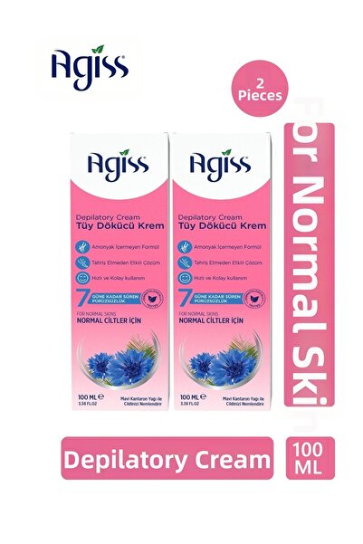 AGISS كريم إزالة الشعر للبشرة العادية 100 مل، عبوة من قطعتين