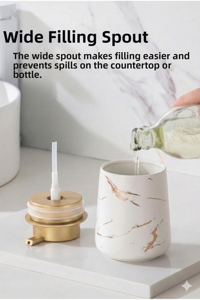 Playtronik Luxury Marble Patterned Ceramic Bathroom and Kitchen Liquid Soap Dispenser - Gold Detailed Bathroom and Kitchen Liquid Soap Dispenser