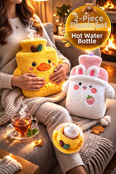 TOYFEST مجموعة من 2 أكياس ماء ساخن من القطيفة مع غطاء ناعم على شكل كتكوت وأرنب