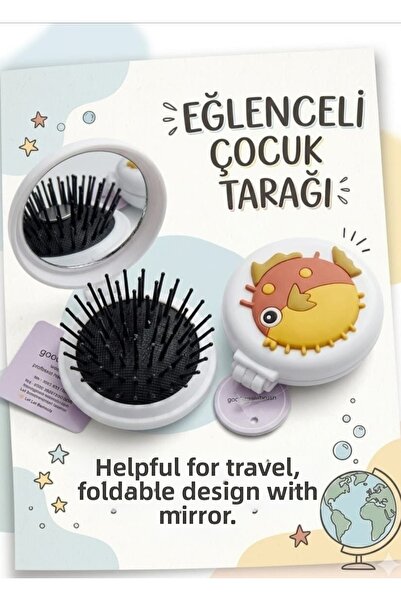 SEVRU Συμπαγής χτένα για παιδιά με μοτίβο και καθρέφτη