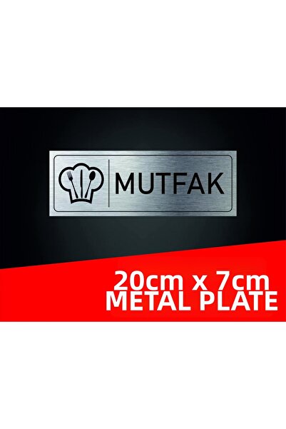 sıradışıhediyem Silver Metal Sheet with Kitchen Writing and Logo 20 X 7 cm