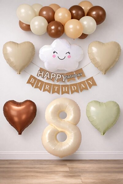 Patladı Gitti Ρετρό σετ γενεθλίων 8 ετών. Φύλλο κρέμας, πανό, φύλλο καρδιάς κ...