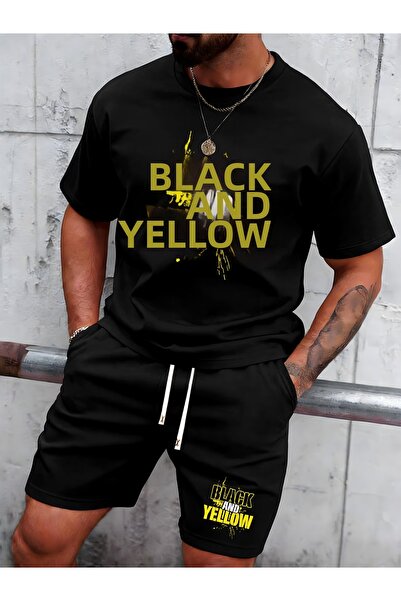 LAVİTTA Black Printed white t-shirt black shorts knitted top bottom set 2-pie...