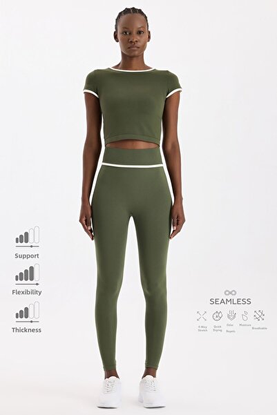 COMEUP Αθλητικό κολάν Contrast με ρέλι Σκούρο Φύλλο Πράσινο