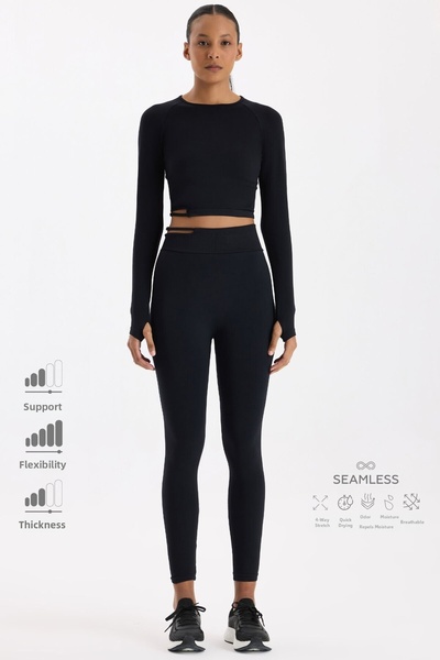 COMEUP Αθλητικό κολάν με πόρπη και παράθυρο στη μέση, μαύρο