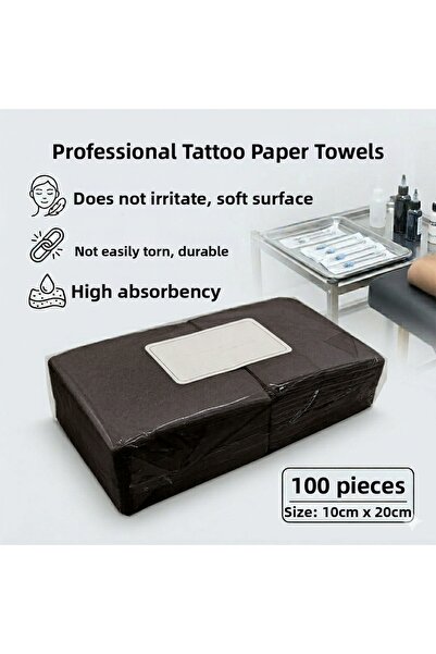 Dragon 100 Pieces Tattoo/Permanent Makeup Removal Towels Black 10cm X 20cm
