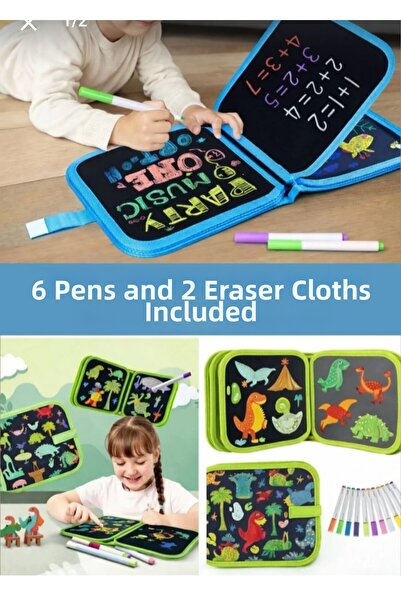 Acarlar Ticaret دفتر رسم قابل للمسح مع قلم فلوماستر، هدية تتضمن مناديل مبللة